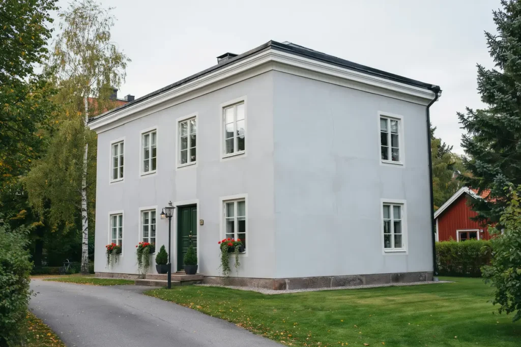 omm lning av putsad fasad p villa i pershagen